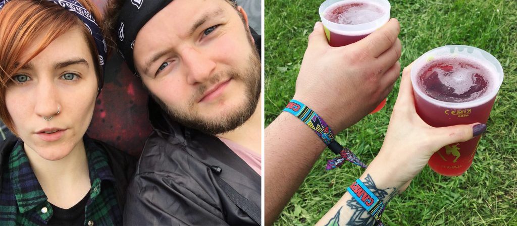 Shelley and her boyfriend at Download festival this year, and a pic of their wristbands and ciders