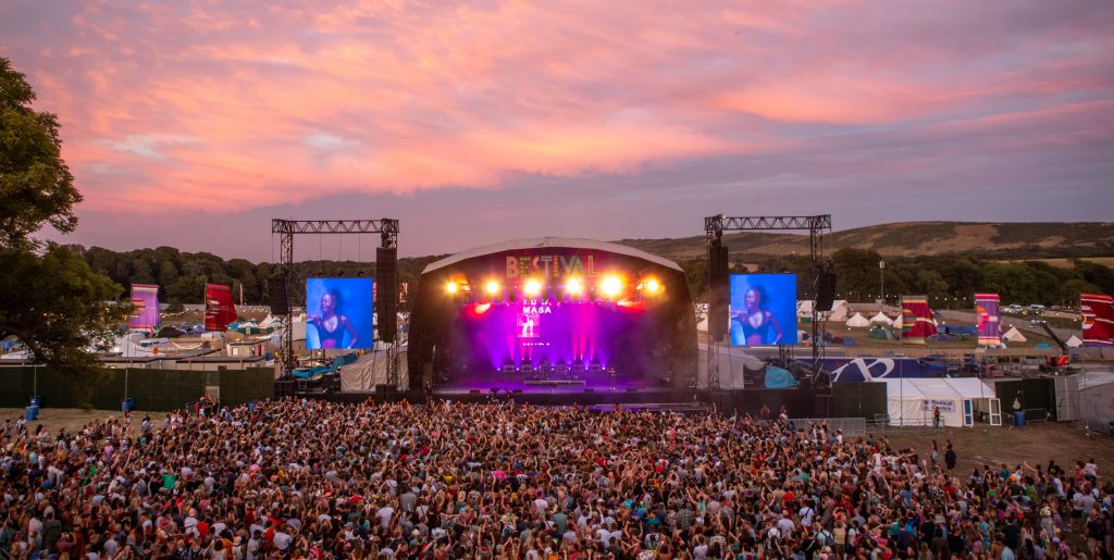 A bird's eye view of the Bestival main stage during Grace Jones